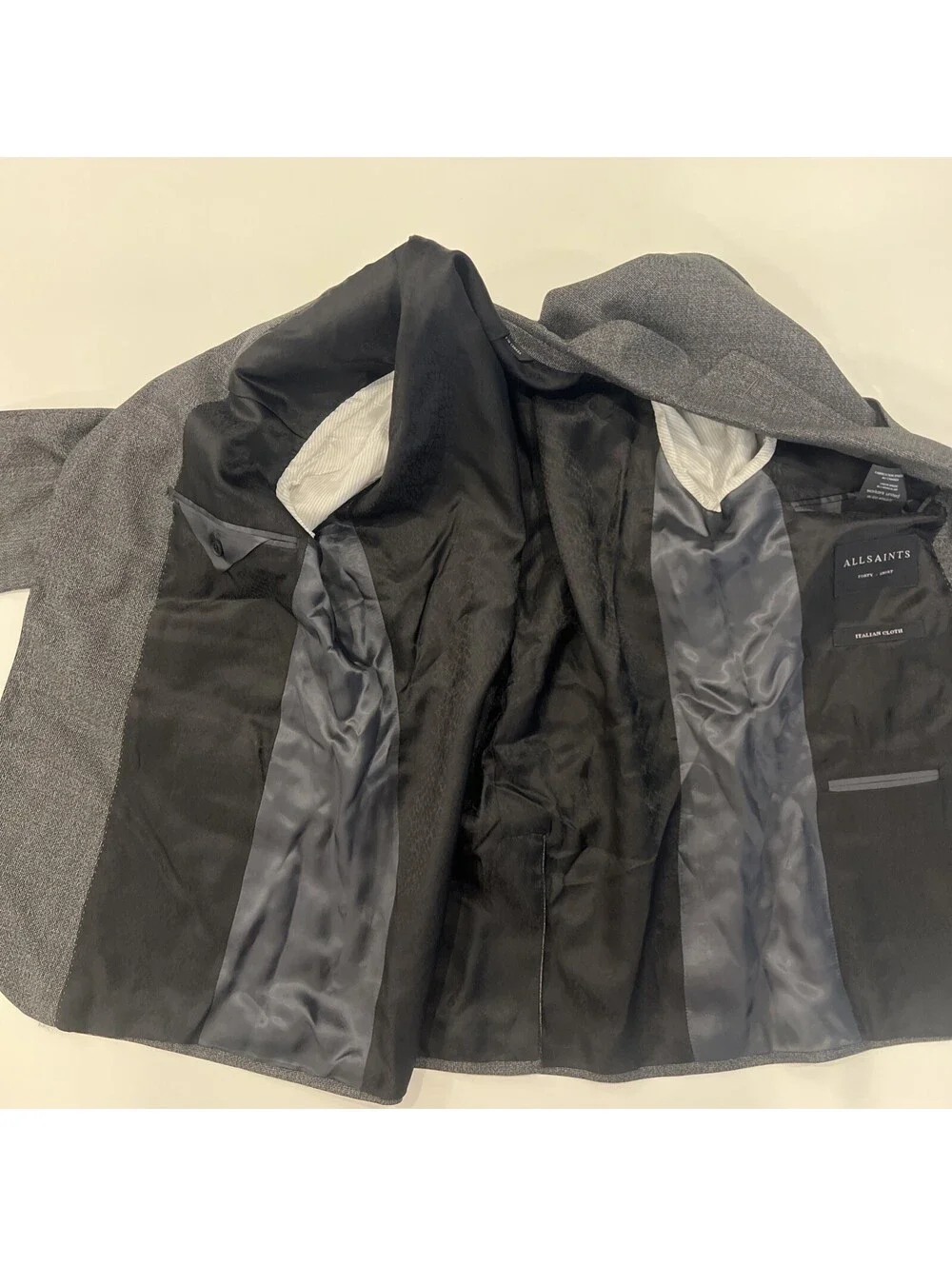 New All Saints Ross Slim Fit Wool Suit Jacket Charcoal Size 40 S